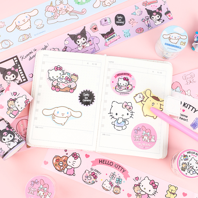 SANRIO KT86559 SCRAPBOOK ADHESIVE TAPE SPECIAL OIL (WASHI) 5 DESIGNS (CIN, HK, KUR, MY, POM)