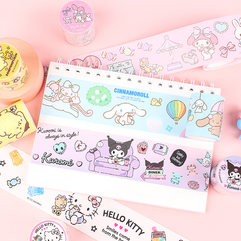 SANRIO KT86559 SCRAPBOOK ADHESIVE TAPE SPECIAL OIL (WASHI) 5 DESIGNS (CIN, HK, KUR, MY, POM)