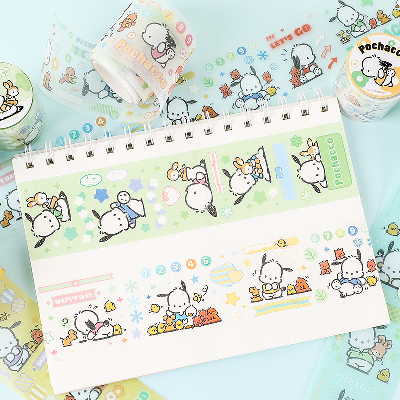 SANRIO-POCHACCO KT86519 SCRAPBOOK ADHESIVE TAPE(WASHI), 3M*5CM, 6 DESIGNS