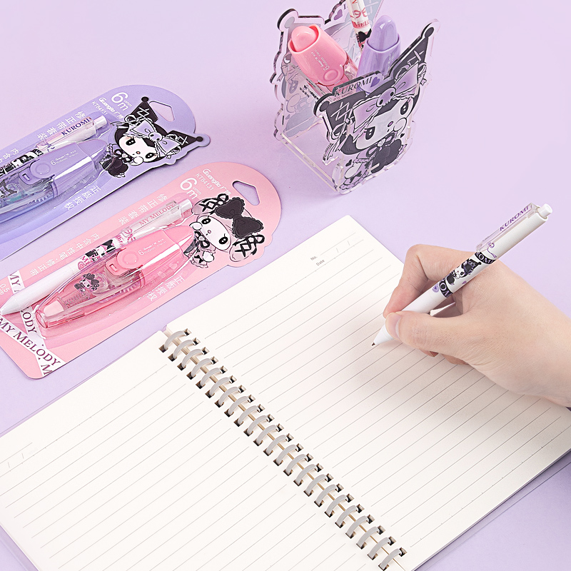 SANRIO-KT84131 GEL PEN+CORRECTION TAPE SET COLOR: PINK, PURPLE GEL PEN: BLACK INK 0.5MM (KUR, MY)