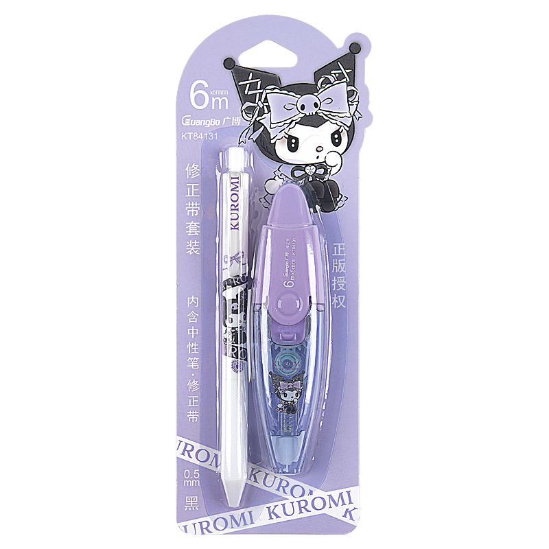 SANRIO-KT84131 GEL PEN+CORRECTION TAPE SET COLOR: PINK, PURPLE GEL PEN: BLACK INK 0.5MM (KUR, MY)