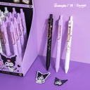 SANRIO-KT86383 KUROMI RETRACTABLE GEL PEN WITH GOLD COLOR METAL CLIP 0.5MM, BLACK INK CASE COLOR: BLACK, PINK, WHITE