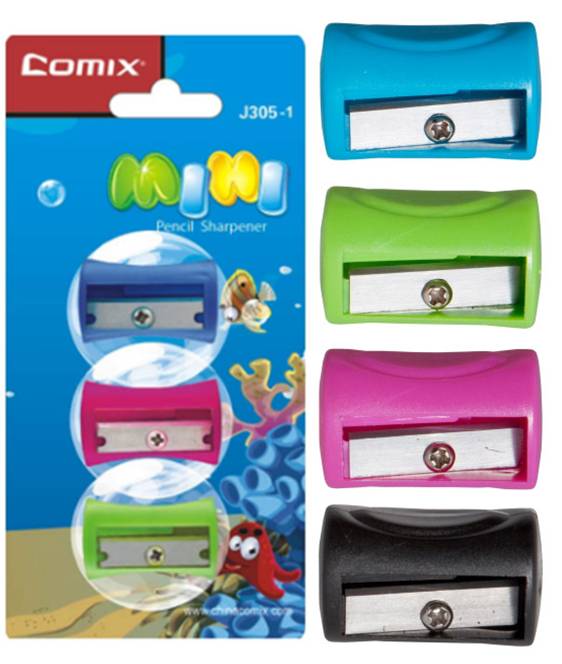 COMIX MINI PENCIL SHARPENER, 3 PCS/PACK, ASSORTED FOR 8MM PENCIL