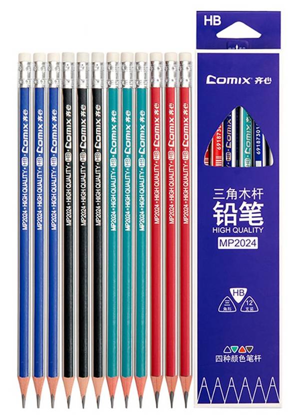 COMIX PENCIL W/ ERASER CAP, 2B, 12 PCS/BOX